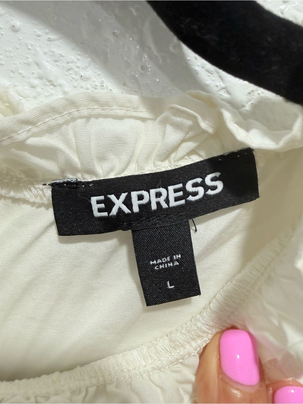 Express Cream Lace Peplum Puff-Sleeve Blouse L - Picture 2 of 13